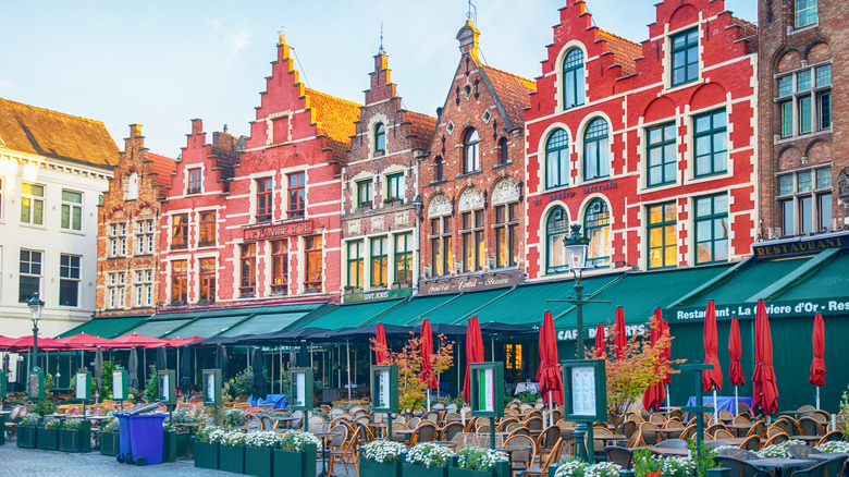 Historic canals and gabled houses in Bruges, Belgium